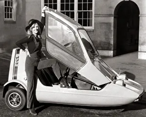 Bond Three Wheeler Bug 1970 - Motors Motor Cars Car model Vickie Hodge poses