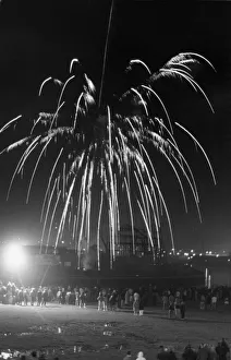 Bonfire Night Prints: Bonfire night lights up the sky as the fireworks explode over the Tees at the Teesdale