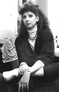 Dressing Room Prints: Bonnie Langford serious during interview in dressing room - October 1986