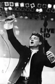 Bono lead singer from the top Irish band U2 Dublins answer to Bruce Springsteen rocks to