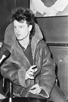Images Dated 2nd March 1983: Bono, lead singer with Irish rock band U2 from Dublin, pictured during informal press