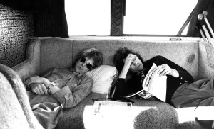 Boomtown Rats tour of America. Fatchna O kelly the rats manager and Bob Geldoff