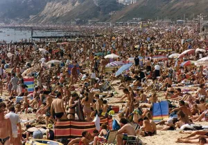 Parasol Prints: Bournemouth Beaches on August Bank Holiday Monday August 1991