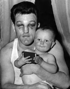 Boxer Brian London seen here with his son following his fight with Billy Hunter