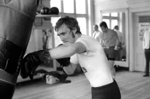 Punchbag Prints: Boxer John H. Stracey having a work out in preparation for his European Welter weight