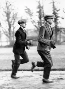 Exercising Prints: Boxer, Teddy Baldock (in the front) training in the grounds of the Chinese Gardens