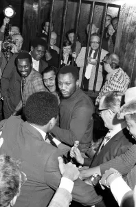 Boxers Party attended by fighters Joe Frazier and Muhammad Ali. January 1974