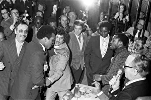 Boxers Party attended by fighters Joe Frazier and Muhammad Ali. January 1974