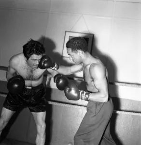 Boxing. Alex Buxton seen here in the boxing ring Sparring with Freddie Mills