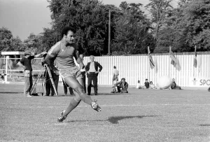Tracksuit Prints: Boxing champion John Conteh took the sporting joke of the year seriously