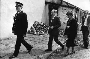 00236 Prints: Bradford Football Ground Fire 1985 Neil Kinnock Labour Leader visits Bradford Fire