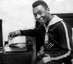 Record Player Prints: Brazilian football star Pele listening to music at Selsdon Park in Surrey the day before