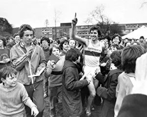 Brendan Foster (Gateshead Harriers) receives congratulations on his win from excited