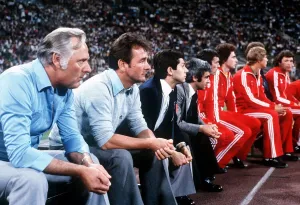Core92 Prints: Brian Clough football manager with his assistant Peter Taylor Watching the 1979 European