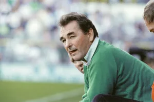Brian Clough manager of Nottingham Forest Football Club watching his side
