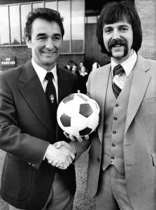 00241 Prints: Brian Clough at Sacriston Working Mens Club with headmaster David Scott who