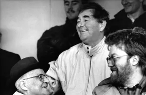 Brian Clough in the stands at Hartlepool United with present chairman Garry Gibson (right