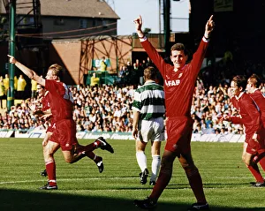 Brian Irvine Aberdeen football player celebrtaes after scoring a goal against Celtic