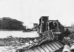 Bridge across the Rhine at the German town of Breisach during the Second World War