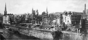 Ruins Prints: Back of Bridge Street, River Avon, showing heavy bomb damage. Somerset and Avon area