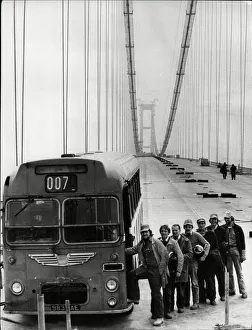 Bridge Prints: Bridge workers board on 007, the Humber Bridge service bus