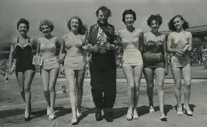 Swimming Costumes Prints: Brighton July 1955 Leon Petulengro at New Brighton with new entrants for this