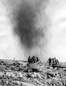 Bringing the wounded across no mans land whilst under fire October 1916
