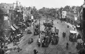 Historical Prints: Bristol Old Market about 1908 - showing trams and the Empire Theatre