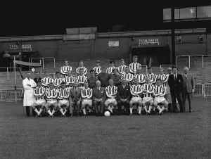 Pose Prints: Bristol Rovers football team pose for a team group at their Eastville Stadium home