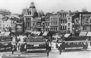 Trams Prints: Bristol trams at the Tramways Centre also known asThe Centre between the wars 1930s