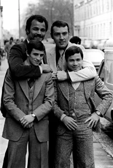 Brit Boxing champions Alan Minter and John Conteh form a guard of honour for two of their