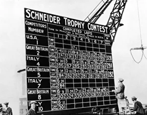 Races Prints: Britain Keeps the Schneider Trophy: One of the scoring boards which kept the spectators