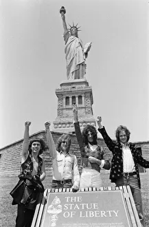 One of Britains top pop groups Slade are pictured on their way to visit the Statue
