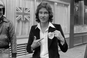 00964 Prints: Britiains World Motorcycle racing Champion Barry Sheene launches the latest road