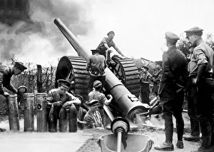 Firing Prints: A British 6 inch heavy gun fires on the enemy defences between Dickebusch