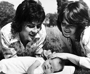 British actor Richard Beckinsale with Judy Lowe and their newborn baby daughter Kate