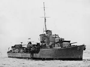 01445 Prints: Five British airmen rescued from a rubber float climbing on board HMS Jackal