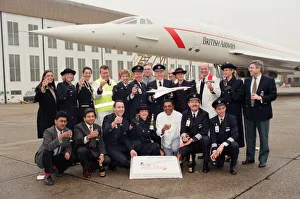 01158 Prints: British Airways Concorde 20th Birthday is celebrated with champagne and a cake