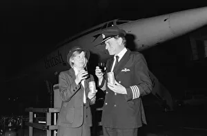 British Airways Concorde stewardess Carol Bryant and Concorde captain John Cookdrink