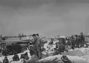 British and Allied troops on the beaches of Normandy France after the D-Day landings