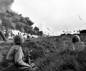 Infantry Prints: British ammunition truck heading for the Front Line is hit by enemy fire on road