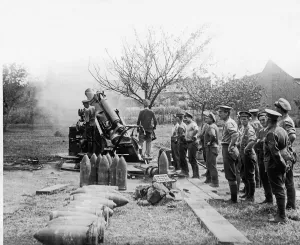 Core18 Prints: British army howitzer firing on German lines 1916 as they advance into Germany