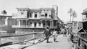 A British army pontoon bridge built across the Tigris River at Baghdad following the fall