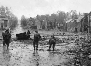 Equipment Prints: British army sappers of the Royal Engineers clearing the town of Tilly Sur Seulles of