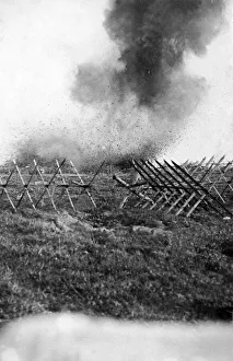 Somme Prints: British artillery seen here bombarding the German wire on the Somme battlefield