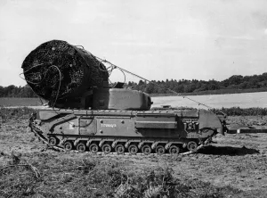 01467 Prints: A British AVRE with fascine (a large roll of chestnut palings) in position