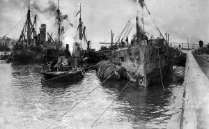 Battleship Prints: British battleship HMS Vindictive which was sunk in Belgium during the 1918 raid