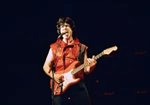 British blues guitarist and singer Gary Moore performing in concert at the Hammersmith