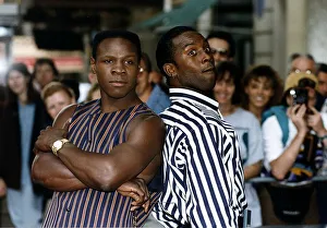 British boxers Chris Eubank and Nigel Benn attend a press conference in Aldwych