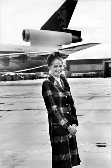 Flying Prints: British Caledonian Airways air hostess Angela Booth, 23, of Norton near Stockton